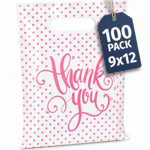 9x12 Small Thank You Bags for Small Business with Die-Cut Handles - color: White, size: 9x12