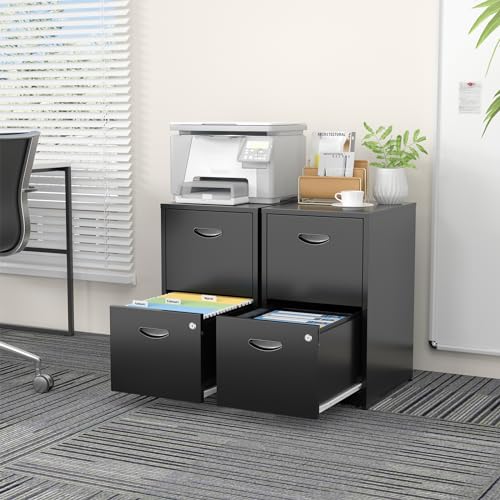 SteeLoong 2 Drawer File Cabinets,Metal Office File Cabinet with Lock,Black - color: Black, style: 2 Drawer Light Duty
