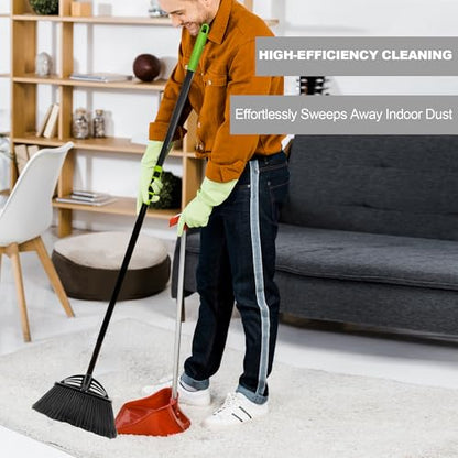 Four-Section Rod Long-Handled Broom,Heavy-Duty Broom, Angle Broom for Outdoor/Indoor（Black+Green4） - color: Black+green4