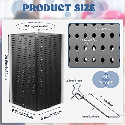 Geelin Metal Pegboard Display with 50 Hooks, 9.8 x 9.8 x 20.5 in Rotating Display Stand Racks for Craft Shows Pegboard Organizer with Peg Hooks for Jewelry Organizing Retail(Black)