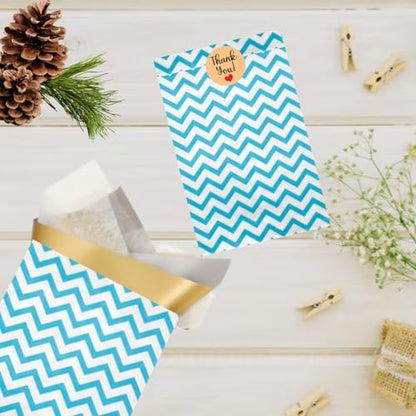 Novel Box 100 Pack Blue Chevron Print Flat Merchandise Bags 6x9 in - color: Blue Chevron, size: 6" x 9" Inches