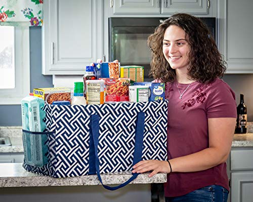 Extra Large Utility Tote Bag - Oversized Collapsible Beach Bag - Geo Navy - color: Geo Navy
