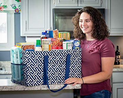 Extra Large Utility Tote Bag - Oversized Collapsible Beach Bag - Geo Navy - color: Geo Navy