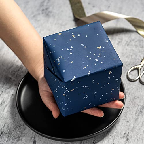 WRAPAHOLIC Navy Blue Wrapping Paper Roll - Mini Roll - 17 Inch x 16.5 Feet - Navy Blue Gold Design with Silky Touch Perfect for Birthday, Wedding, Baby Shower, Holiday - color: Cyan Blue, size: 17 inch x 16.5 feet