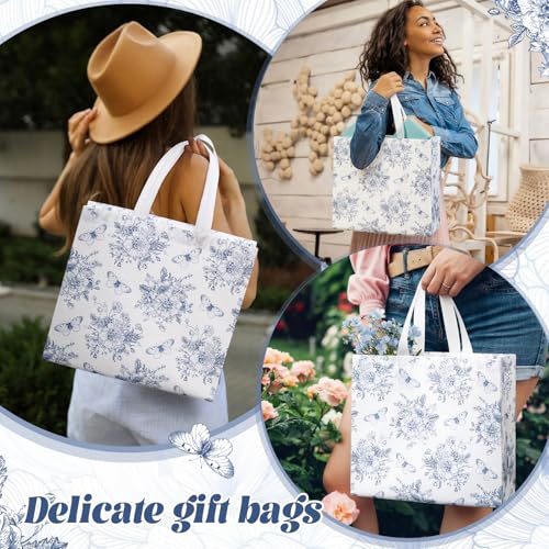 Abbylike 30 Pcs Blue Floral Gift Bags Reusable Large Tote with Handle - style: Blue Flower