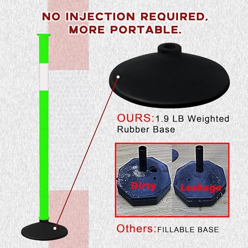 Traffic Delineator Post with Weighted Base & Reflective Collars, Adjustable Parking Cones with 4 FT Chains, Portable Orange Driveway Barrier Pole for Traffic Crowd Control（Patented） - size: 5 Pack-Green