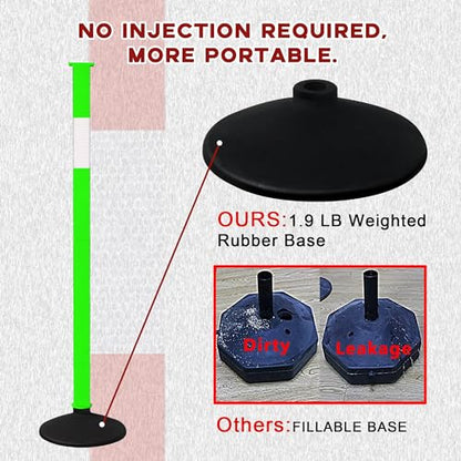 Traffic Delineator Post with Weighted Base & Reflective Collars, Adjustable Parking Cones with 4 FT Chains, Portable Orange Driveway Barrier Pole for Traffic Crowd Control（Patented） - size: 5 Pack-Green