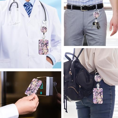 2 Pack Flowers ID Badge Holder with Clip Badge Reels - color: 2 Pack-flowers 8