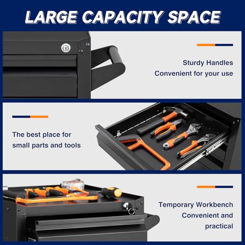 Yizosh 5-Drawer Metal Tool Storage Cabinet with Wheels,Rolling Tool Chest with Drawer and Locking Keys,Heavy Duty Tool Storage Organizer for Garage,Warehouse,Workshop