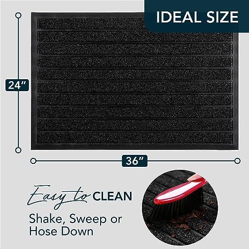 ubdyo Extra Durable Door Mat Outside Entrance (36" x 24", Bright Black) - color: Bright Black, size: 36" x 24" (Rectangular)