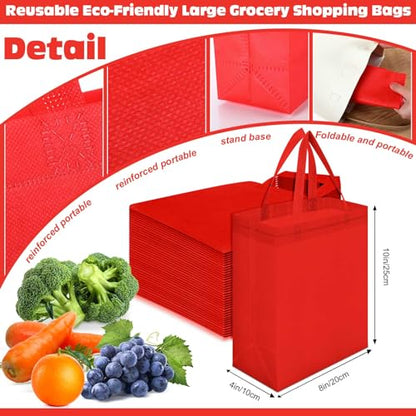 Windyun 50 Pcs Reusable Tote Bag Bulk 8 x 4 x 10 Inch, Red - color: Red