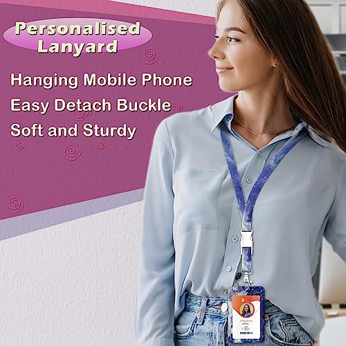 ID Badge Holder with Lanyard,Retractable ID Badge Card Holders Detachable Neck Lanyard Strap with Badge Reel and Vertical ID Holder for Nurse Students Teachers Office Staff(Starry Blue Green) - color: Starry Blue Green