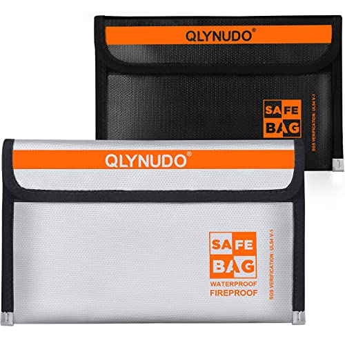 Fire Proof Money Bag for Cash, Small Motorcycle Document Holder, 2-Pack - color: silver+black