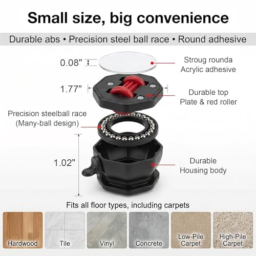Zerobe Self-Adhesive Furniture Wheels: Silent Brake Casters (4-Pack)