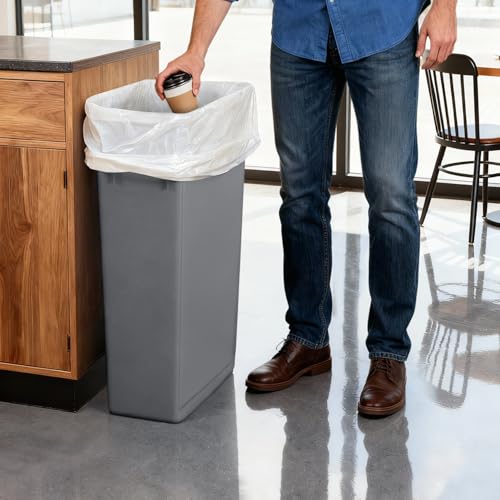 PLASTIC PRINCE 23 Gallon Slim Trash Can Kitchen, Commercial Tall Trash Bin Narrow, Rectangular Slim Jim Skinny Garbage Can for Home Garage Cabinet Restaurant, Gray - style: Gray Can