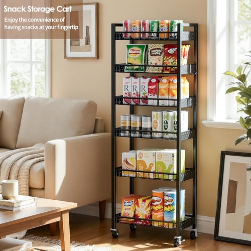 6 Tier Slim Storage Cart, Narrow Rolling Cart with Wheels, 10in(W) - color: Black, size: 6 Tier(10 in)