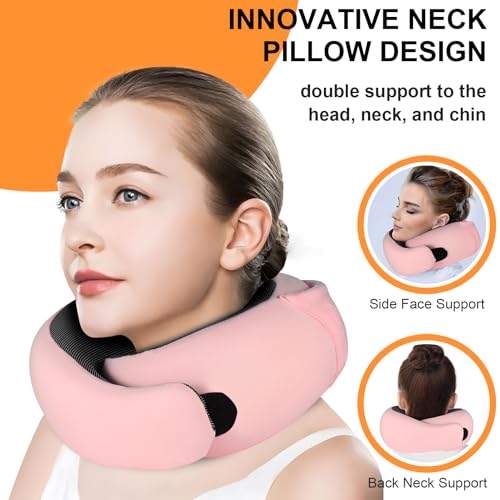 Travel Pillow - Hooded Neck Pillow Airplane Memory Foam Filling - color: Pink