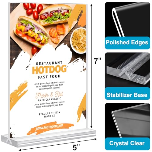Acrylic Sign Holder 5 x 7, 10 Pack Clear Table Menu Vertical Display Stand Desktop Display Double Sided Stand Paper Holder Table Sign Suitable for Restaurants Office Store Show Fair