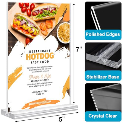 Acrylic Sign Holder 5 x 7, 10 Pack Clear Table Menu Vertical Display Stand Desktop Display Double Sided Stand Paper Holder Table Sign Suitable for Restaurants Office Store Show Fair