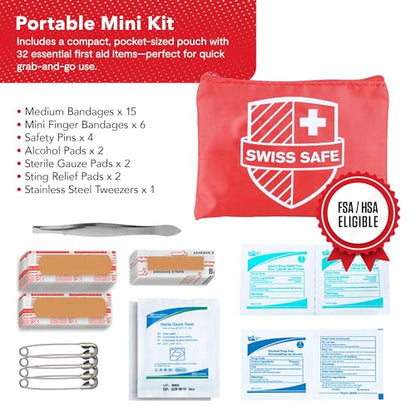 Swiss Safe 2-in-1 348 Pcs Large First Aid Kit for Camping, Travel & Car