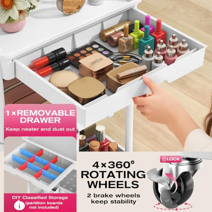 Goovilla Rolling Makeup Organizer Cart with Removable Drawer, 4 Tier White - color: White, size: 4 Tier