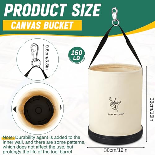 1 Pack 15" x 12" Canvas Tool Bucket Bag, Heavy Duty 150 Lbs Load Capacity, Truck Tool Organizer with Plastic Bottom Metal Hook for Linemen Electricians & Construction Workers (White) - color: White
