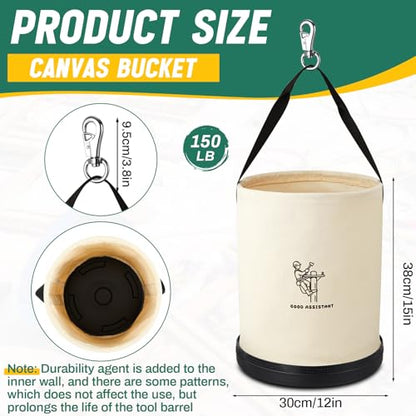 1 Pack 15" x 12" Canvas Tool Bucket Bag, Heavy Duty 150 Lbs Load Capacity, Truck Tool Organizer with Plastic Bottom Metal Hook for Linemen Electricians & Construction Workers (White) - color: White