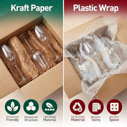 Honeycomb Packing Paper, 15 Inch x 100 FT – Eco-Friendly Recyclable Cushioning Wrap Roll for Moving & Shipping, Bubble Wrap Alternative with Rope, Ribbon & 40 Fragile Stickers - size: 15" x 100'