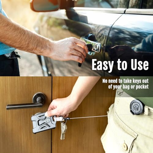 MNGARISTA Upgraded Heavy Duty Retractable Keychain with Belt Clip, 10 OZ Retraction, 31.5" Stainless Steel Cord Key Chain, 3K Carbon Fiber ID Badge Reel Holder with Badge Strap and Key Ring, 4 Pack - color: Black Keychain 4 Pcs