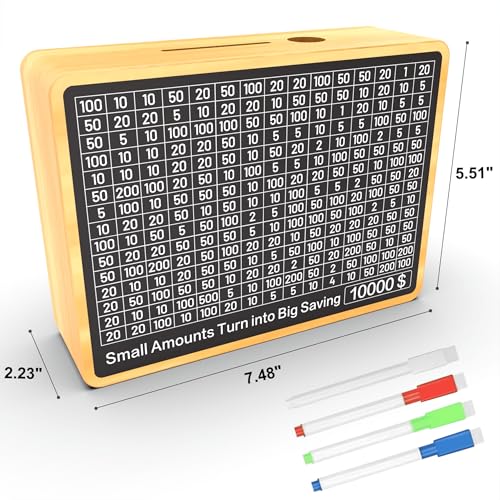 Piggy Bank for Adults Kids, Wooden Coin Bank for Boys and Girls, Cash Vault Money Saving Box with Counter $10000 $5000 $3000 $1000 Savings Challenge Money Box with Money Target and Numbers (Wood Box) - color: Wood
