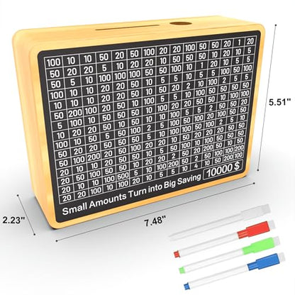 Piggy Bank for Adults Kids, Wooden Coin Bank for Boys and Girls, Cash Vault Money Saving Box with Counter $10000 $5000 $3000 $1000 Savings Challenge Money Box with Money Target and Numbers (Wood Box) - color: Wood