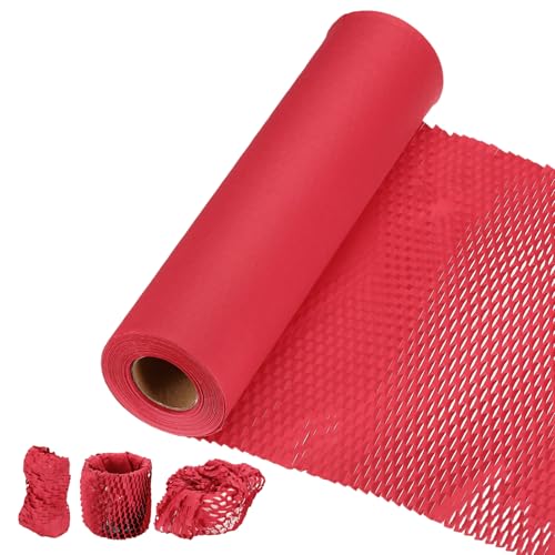 PATIKIL Honeycombs Packing Paper, 12" x 98' Honeycombs Cushioning Wrap Roll Kraft Wrapping Paper for Shipping Moving Wrapping Gifts, Red - color: Red, size: 12" x 98'