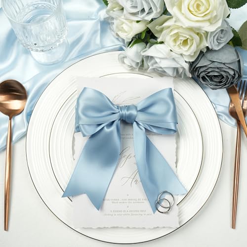 Dusty Blue Satin Ribbon - 2 Inch French Blue Silk for Christmas Tree & Wedding Bouquet - 25 Yards - color: Dusty Blue