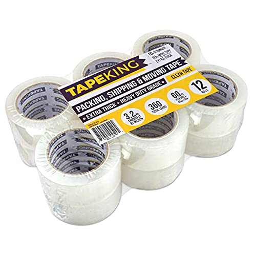 Tape King Clear Packing Tape Ultra Thick | 60 Yards Per Roll (12 Rolls) | 2 Inch Wide Heavy Duty Packing Tape 3.2mil Strong Adhesive for Moving Boxes, Shipping Cartons & Sealing (720 Yards) - size: 12 Rolls / 3.2 Mil Thick