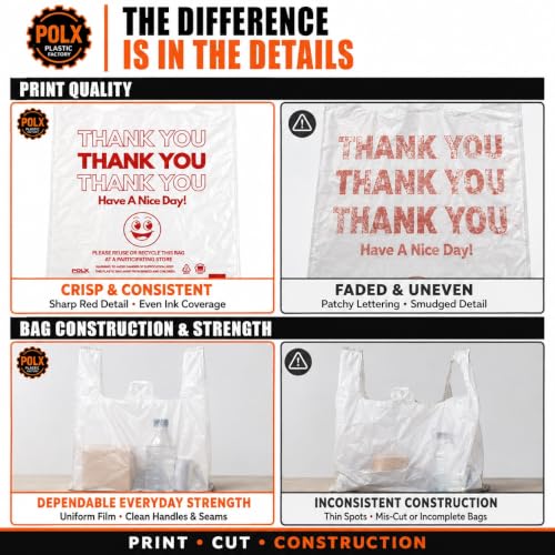 POLX Thank You Plastic T-Shirt Bags with Handles, 1000 Count (White)