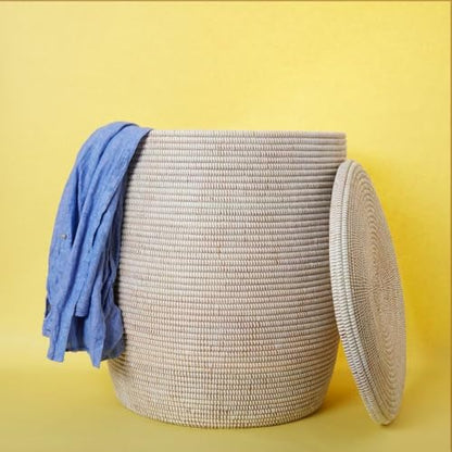 Laundry Basket with Lid and Handles, White Wicker Basket for Storage, 20 Inch Tall, 18 Inch Wide - size: 18" Wide Medium