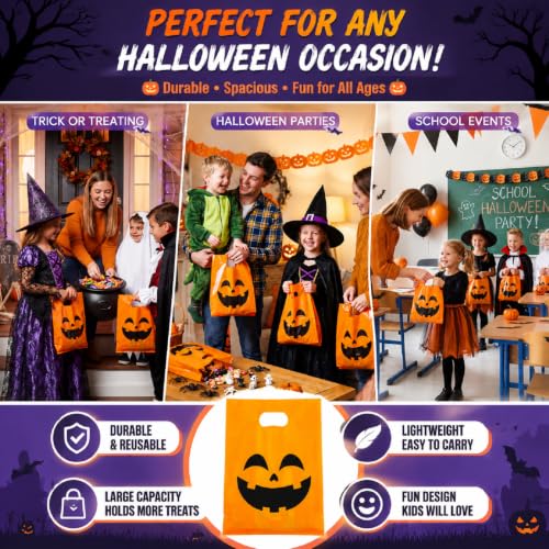 Pasimy 25 Pcs Halloween Bags with Handles, 11.8x7.9'' Spooky Pumpkin - style: Spooky Pumpkin