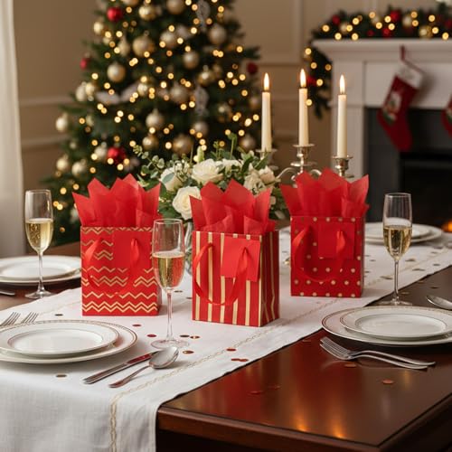 Tenare 12 Pcs Small Gift Bags Bulk,4 x 2.75 x 4.5 Inch,Red Gold - color: Red Gold, size: 4 x 2.75 x 4.5 Inch