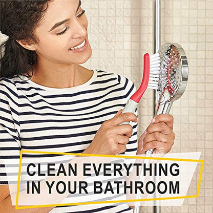 Scrub Brush Set of 3pcs - Cleaning Shower Scrubber with Ergonomic Handle and Durable Bristles - Grout Cleaner Brush - Scrub Brushes for Cleaning Bathroom, Shower, Tile, Kitchen, Floor, Bathtub, Floor - color: Red