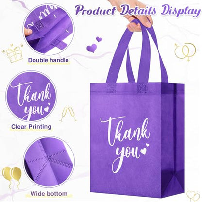 Sweetude 30 Thank You Non Woven Gift Bag, 10 x 8 x 4 Inch, Dark Purple - color: Dark Purple, size: 10 X 8 X 4 Inch