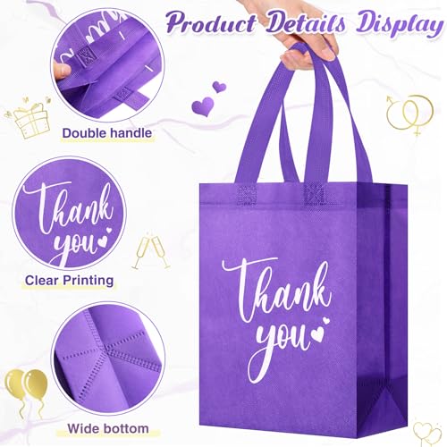 Sweetude 30 Thank You Non Woven Gift Bag, 10 x 8 x 4 Inch, Dark Purple - color: Dark Purple, size: 10 X 8 X 4 Inch