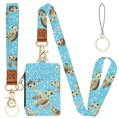 2-in-1 ID Badge Holder & Lanyard Wallet，Cute Zippered Pouch Sea Turtle - color: Sea Turtle