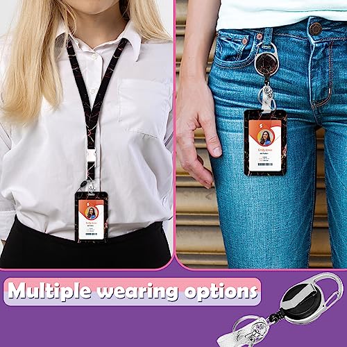 ID Badge Holder with Lanyard,Retractable ID Badge Card Holders Detachable Neck Lanyard Strap with Badge Reel and Vertical ID Holder for Nurse Students Teachers Office Staff(Marble Black) - color: Marble Black
