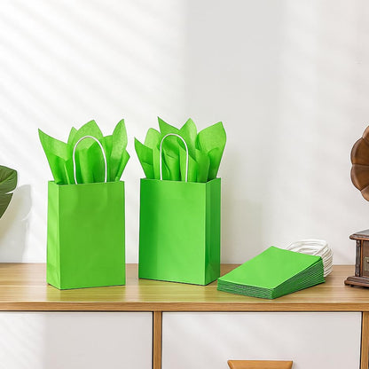 SUNCOLOR Green Gift Bags with Handles, 24 Pack 8" Small Kraft Paper Party Favor Bags with Tissue Paper for Christmas, St. Patrick's Day, Birthdays - color: Green