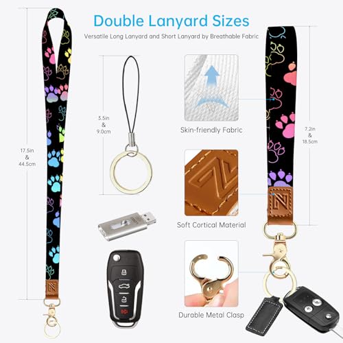 2-in-1 ID Badge Holder & Lanyard Wallet，Cute Zippered Pouch Dog Paw - color: Dog Paw