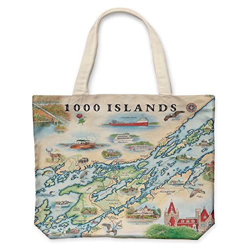 Xplorer Maps Canvas Tote Bag with Handles, Cloth Grocery Shopping Bag, Reusable & Eco-friendly Bag, 100% Cotton, Washable - color: 1000 Islands