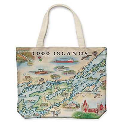Xplorer Maps Canvas Tote Bag with Handles, Cloth Grocery Shopping Bag, Reusable & Eco-friendly Bag, 100% Cotton, Washable - color: 1000 Islands