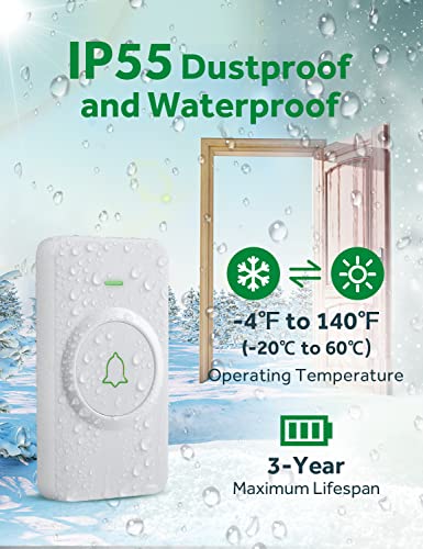 AVANTEK Wireless Doorbell, 1000 ft Range, 2 Buttons + 1 Receiver, White - color: White 1 Receiver + 2 Buttons