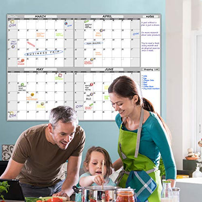 Large Dry Erase Wall Calendar - 36" x 52" Undated 4-Month Calendar for Home, Office, School - Reusable Jumbo Laminated Task Organizer