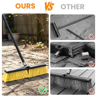 3 Pack 18-Inch Outdoor Push Brooms with 62-Inch Long Handles - color: Yellow 3 Pack, size: 18Inch